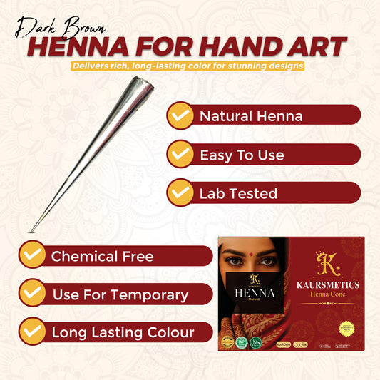 Karamjot All-Natural Henna Cones for Hands & Body – Chemical-Free Mehndi with Herbal Ingredients (Pack of 6)