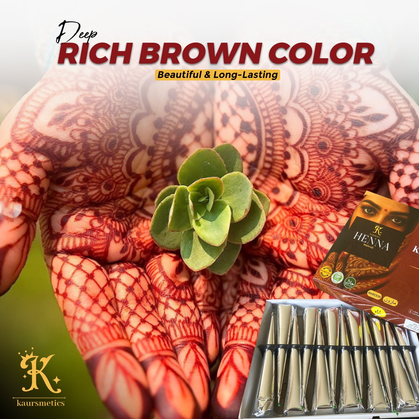 Karamjot All-Natural Henna Cones for Hands & Body – Chemical-Free Mehndi with Herbal Ingredients (Pack of 6)