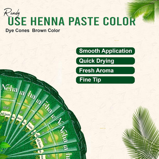 Neha Herbal Henna Cones – 100% Natural Mehndi for Hands & Body Art (Box of 4)