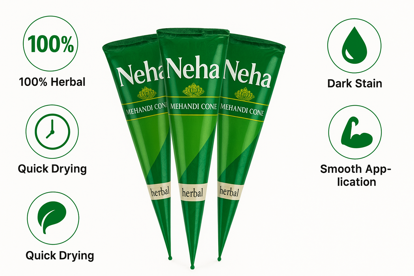 Neha Herbal Henna Cones – 100% Natural Mehndi for Hands & Body Art (Box of 12)