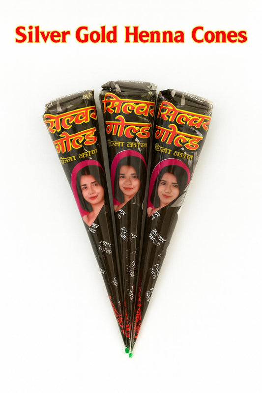Silver Gold XL Henna Cones – Pack of 3 | Deep Color & Natural Mehandi