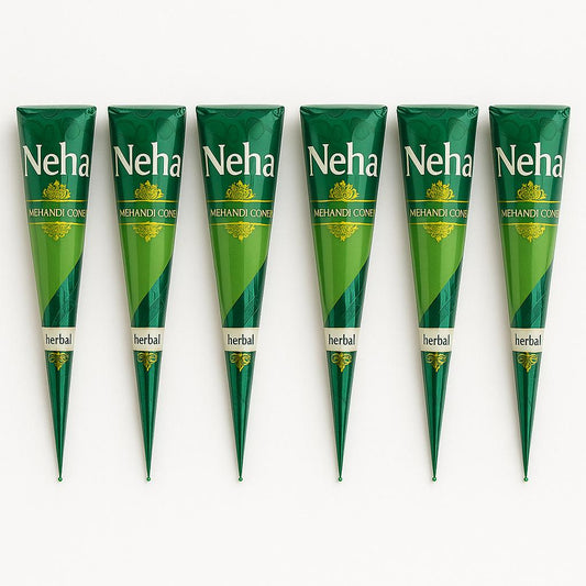 Natural Henna Cones – Pack of 6| Chemical-Free Mehndi Paste for Deep Dark Stain | Organic, Skin-Safe, PPD-Free