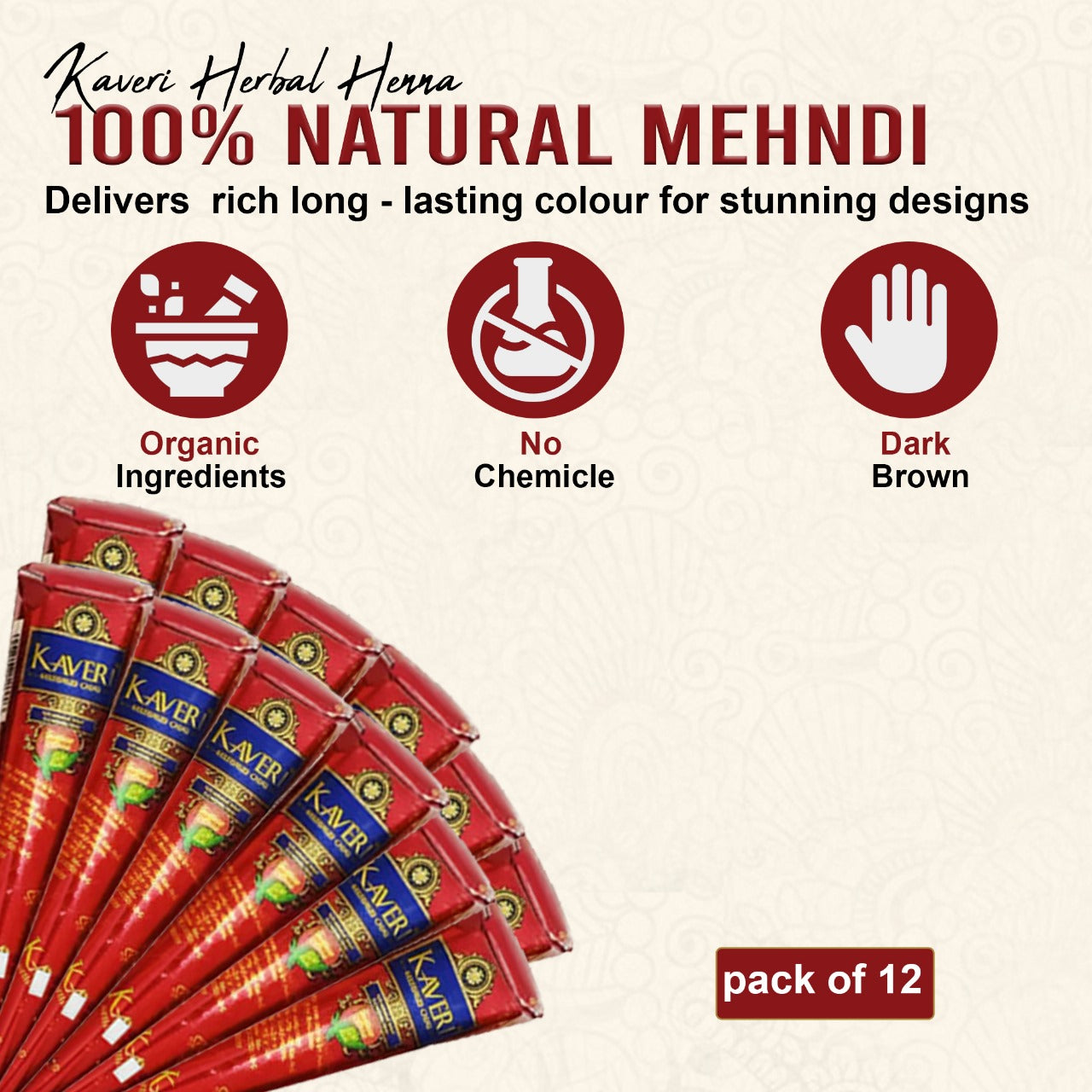 Kaveri Mehendi Cone Pack of 12 – 100% Natural Henna