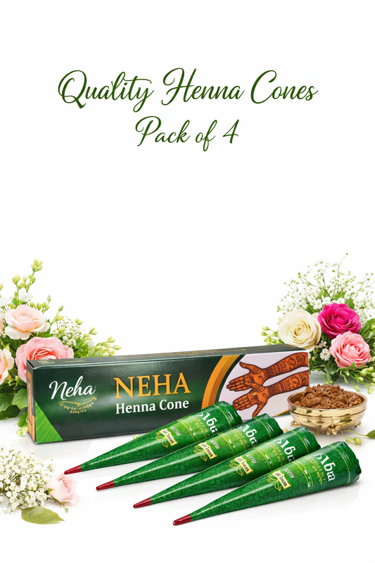 Neha Herbal Henna Cones – 100% Natural Mehndi for Hands & Body Art (Box of 4)