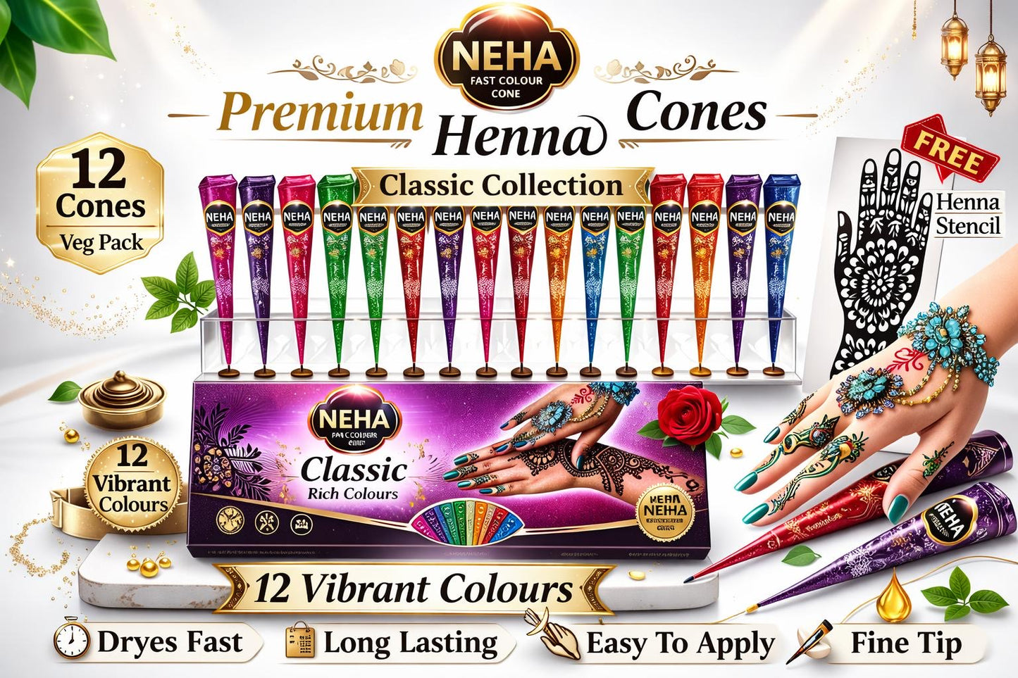 Neha Coloured Henna Cones Pack Of 12