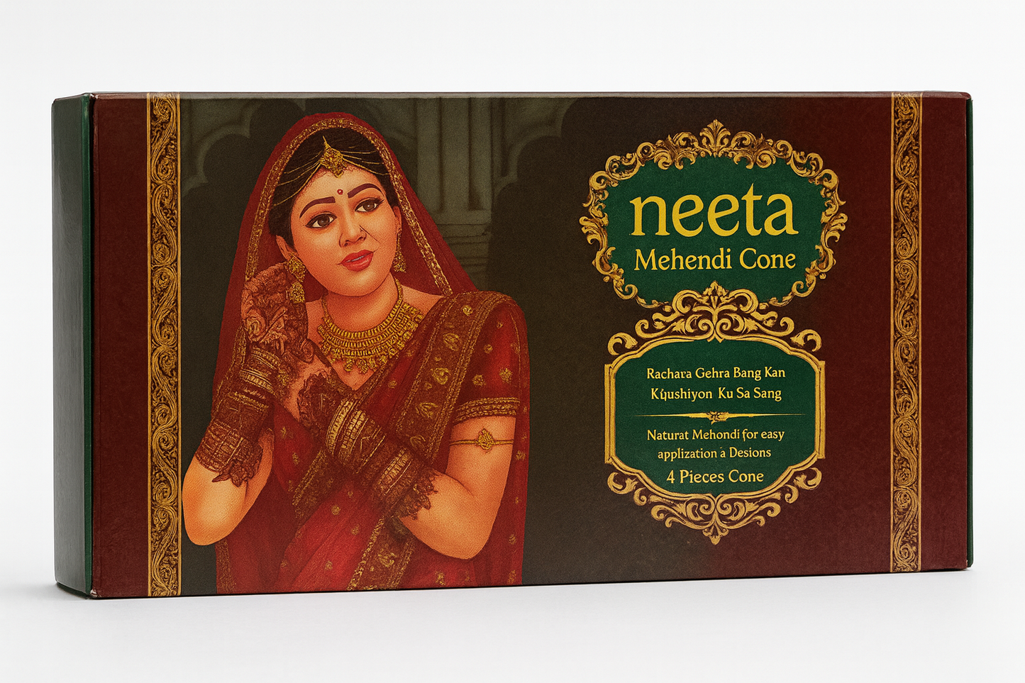 Neeta Natural Henna Cones – Pack of 4 | 100% Herbal Mehndi | Long-Lasting Color & Chemical-Free