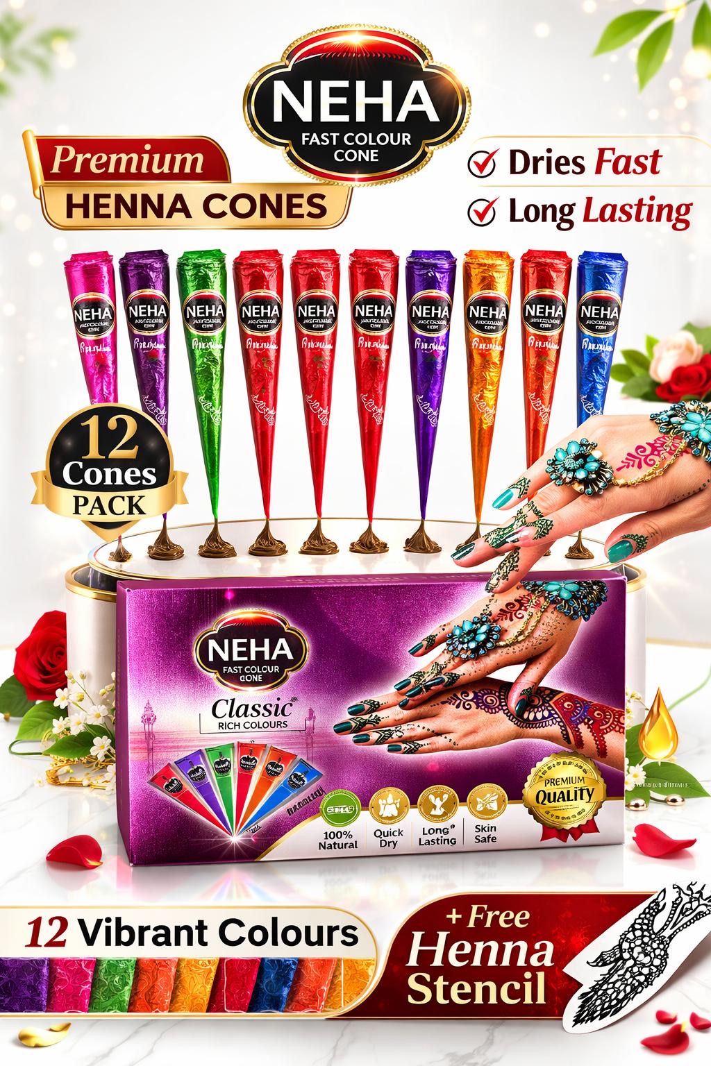 Neha Coloured Henna Cones Pack Of 12