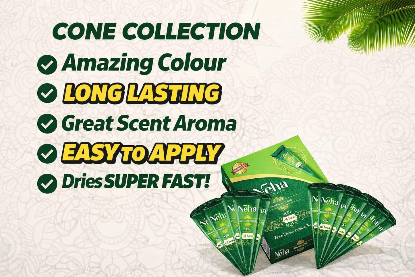 Neha Henna Cones – 100% Natural Mehndi for Hands & Body Art (Pack of 3)