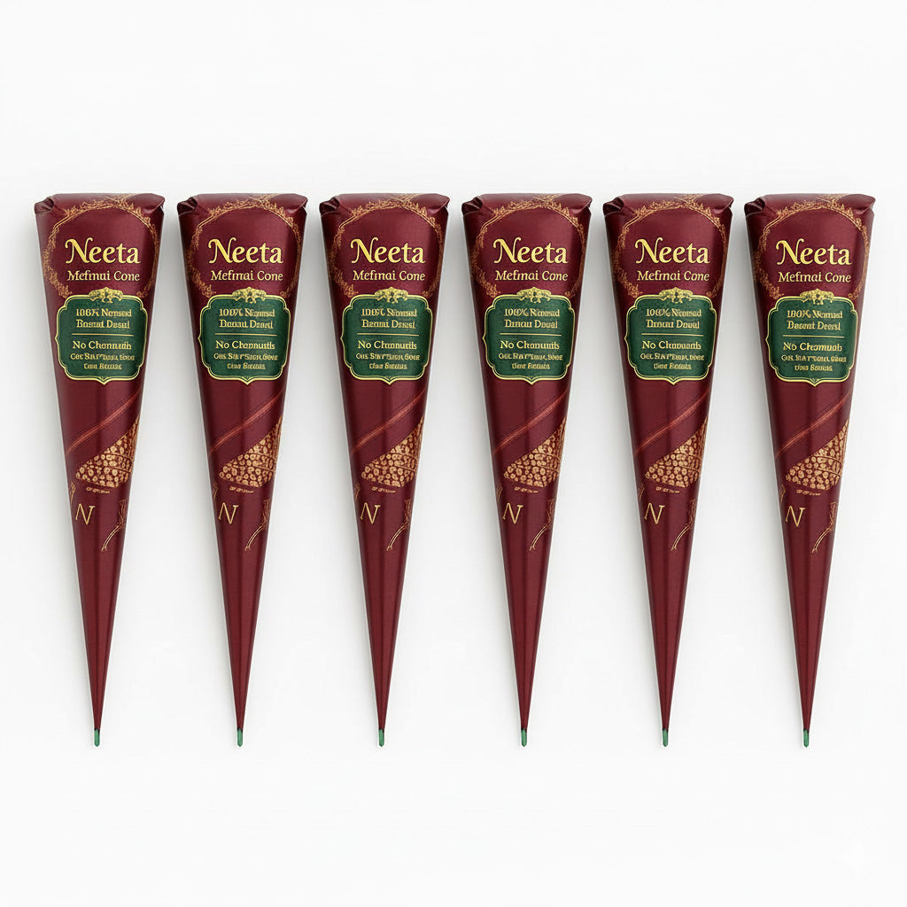 Neeta Mehndi Cones – Set of 6 | 100% Natural Henna | No Chemicals, Safe for Hands & Body