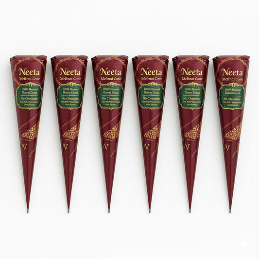 Neeta Mehndi Cones – Set of 6 | 100% Natural Henna | No Chemicals, Safe for Hands & Body