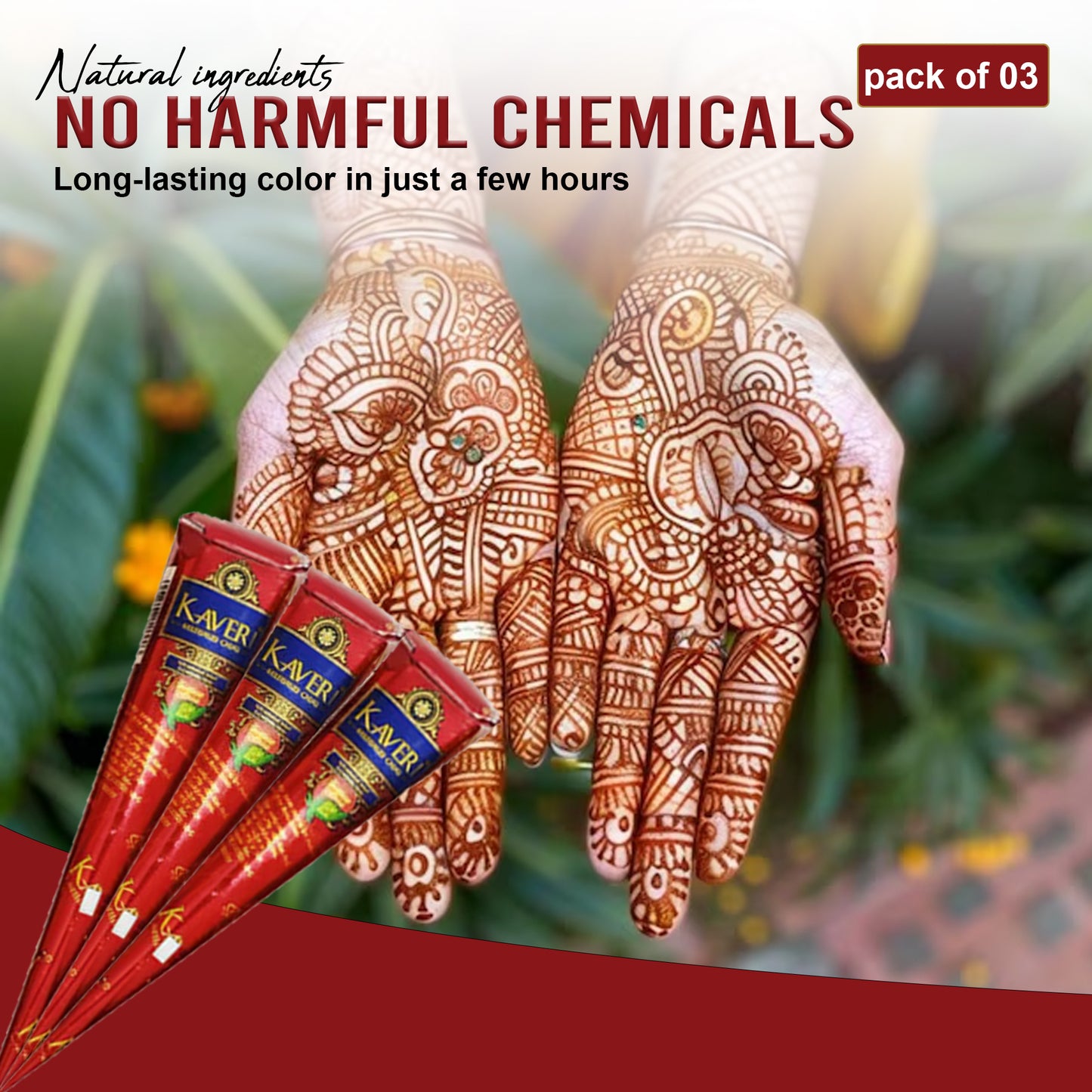 Kaveri Mehendi Cone Pack of 3 – 100% Natural Henna | Deep Rich Color