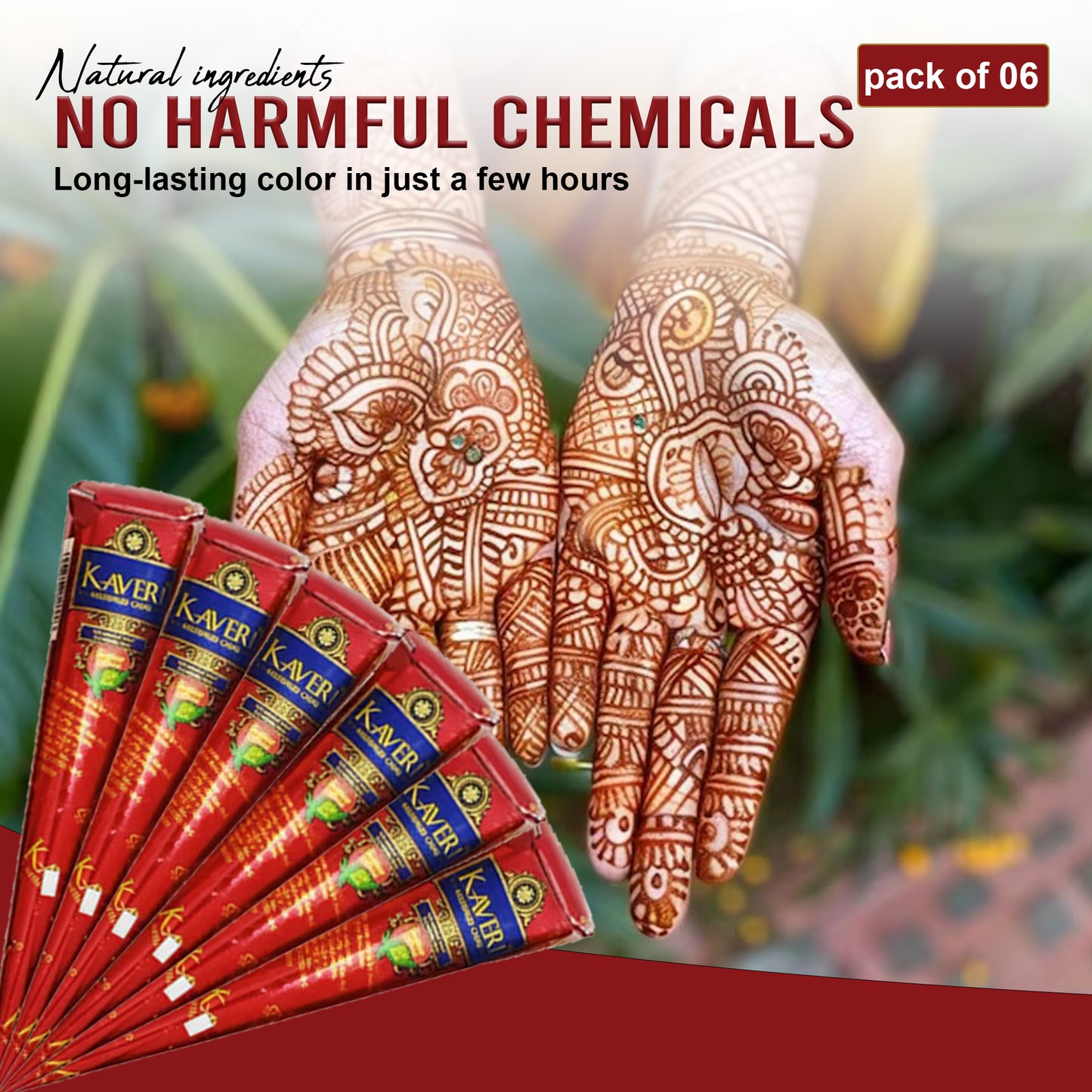 Kaveri Herbal Henna Cones – Set of 6 | 100% Natural Mehndi for Hands & Body Art