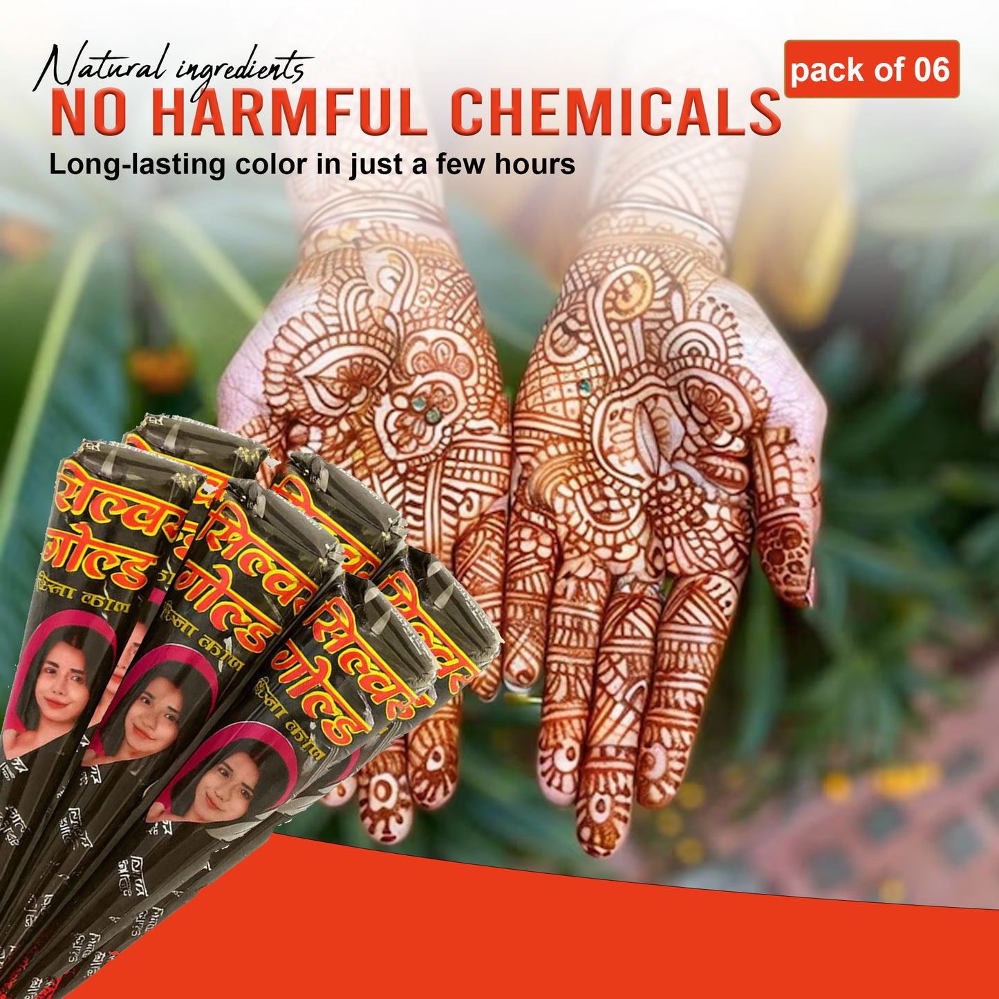 Silver Gold XL Henna Cones – Pack of 6 | Long-Lasting Natural Mehandi
