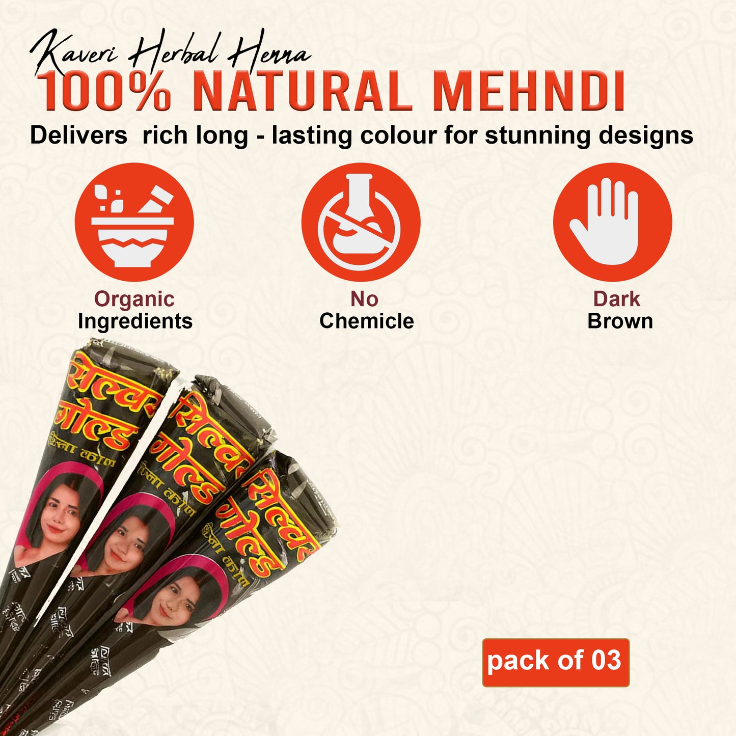 Silver Gold XL Henna Cones – Pack of 3 | Deep Color & Natural Mehandi